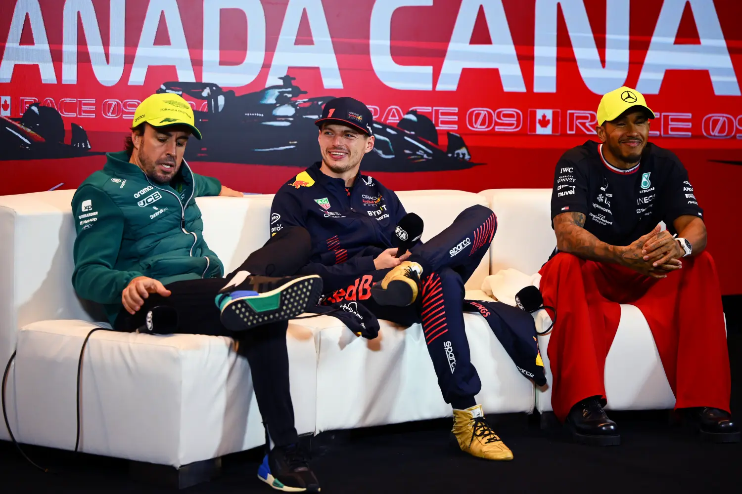Fernando Alonso, Max Verstappen i Lewis Hamilton / © Getty Images / Red Bull Content Pool